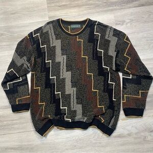 Tundra Men's Zigzag Crewneck Sweater - Black, Brown, Gray, Gold